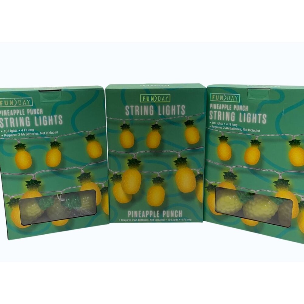 3 pk Funday Pineapple String Lights 10 Lights 4 Ft Long Battery Operated Cruise